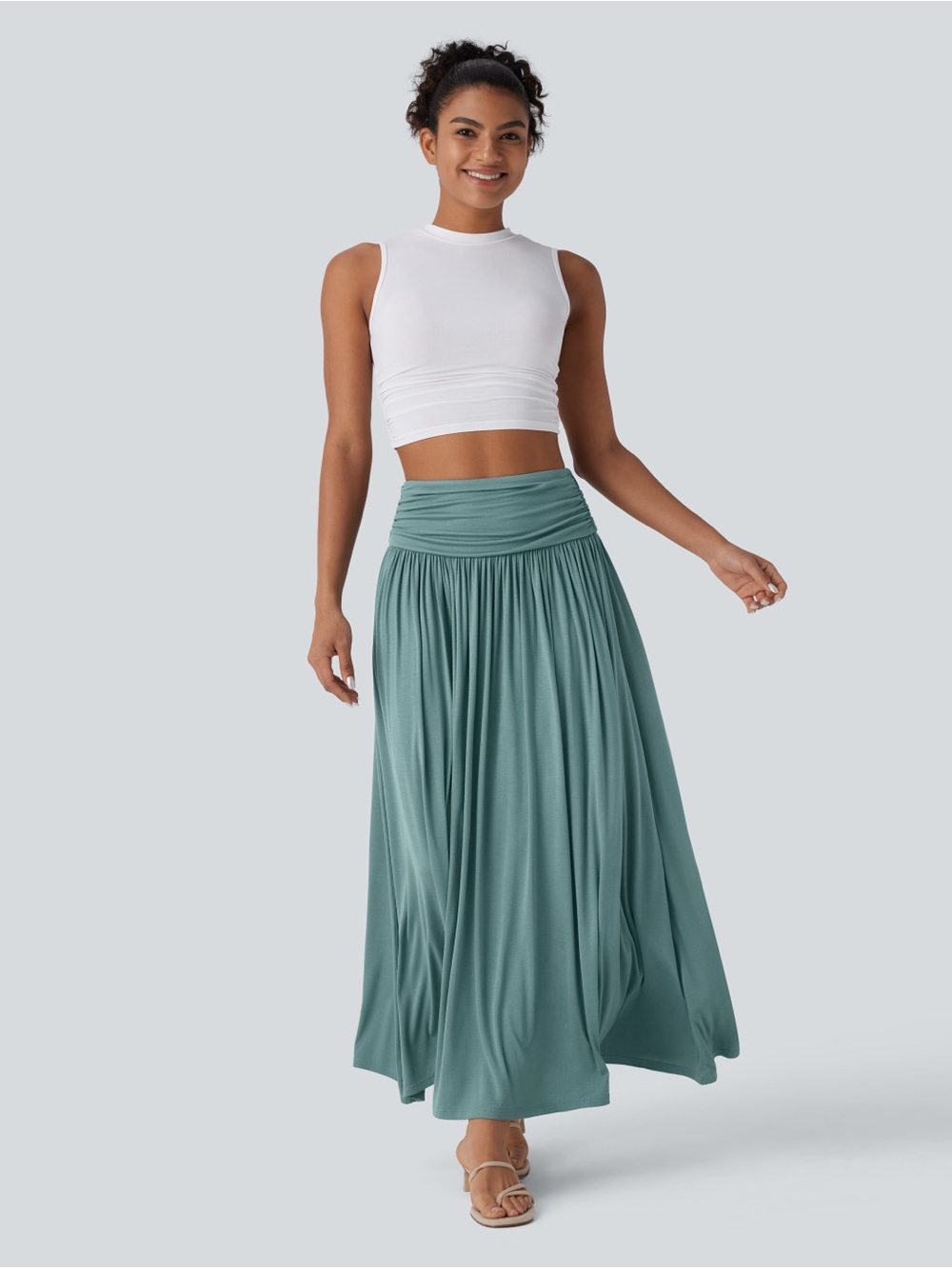 Halara Maxi Skirt High Waisted Ruched Flowy Casual